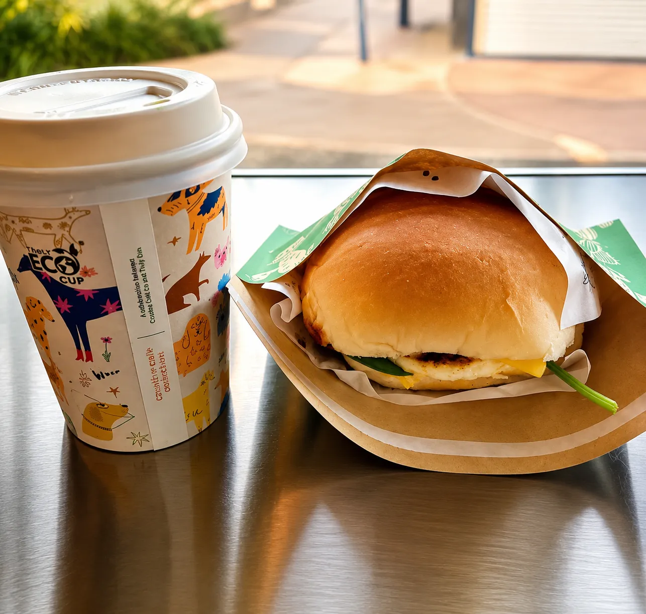 Coffee and bacon and egg roll from Maggie's Belarista