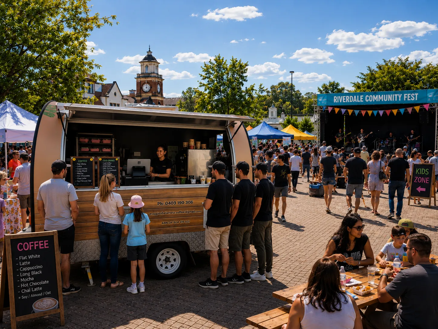Barista-made coffee and fresh food at a market stall